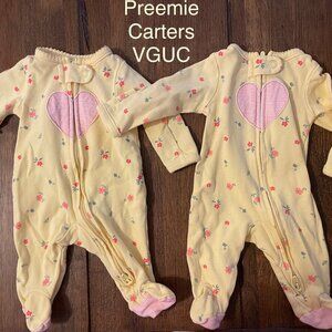 Preemie Matching Twin Girl Carter's Yellow Sleep and Play
